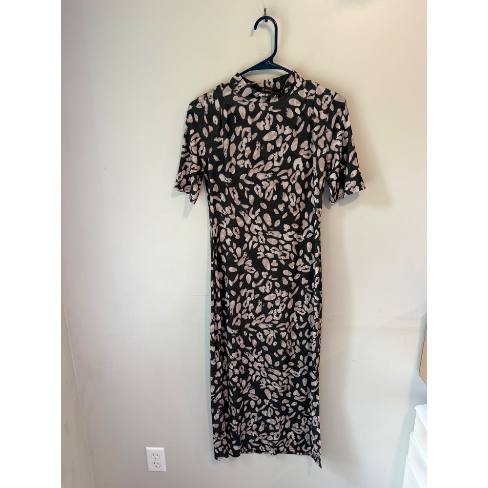 Nasty Gal Collection Womens Abstract Animal Print Neck Midi Dress Tan Black 6